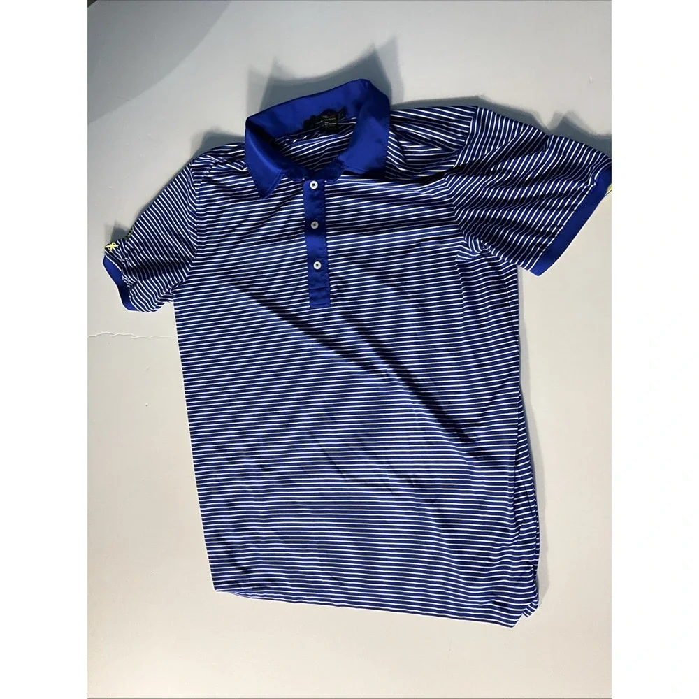 RALPH LAUREN Shirt Mens XL Blue Striped RLX Short Sleeve Golf Tennis Polo